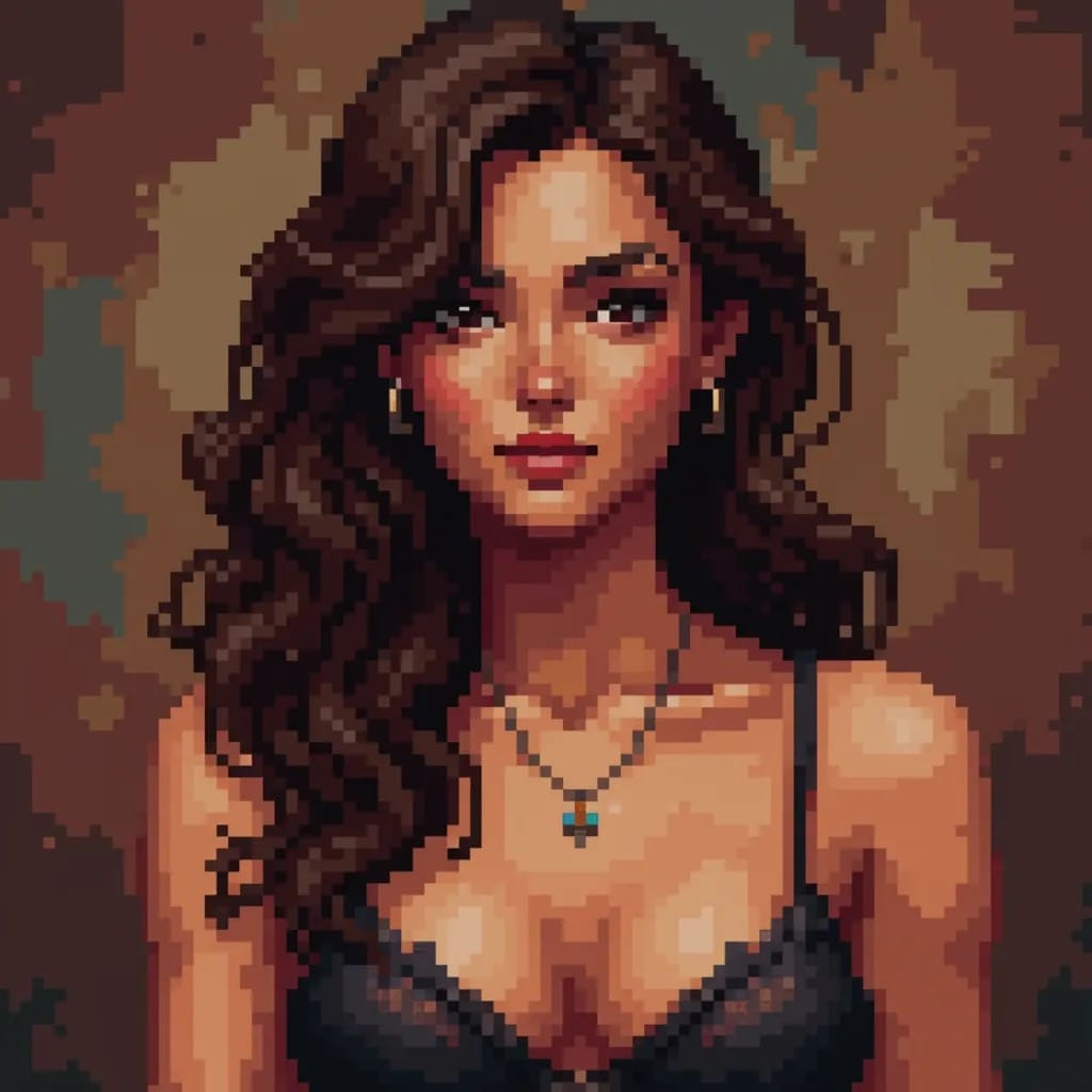 A girl in a black dress, pixel art style, 8bit, retro, video game