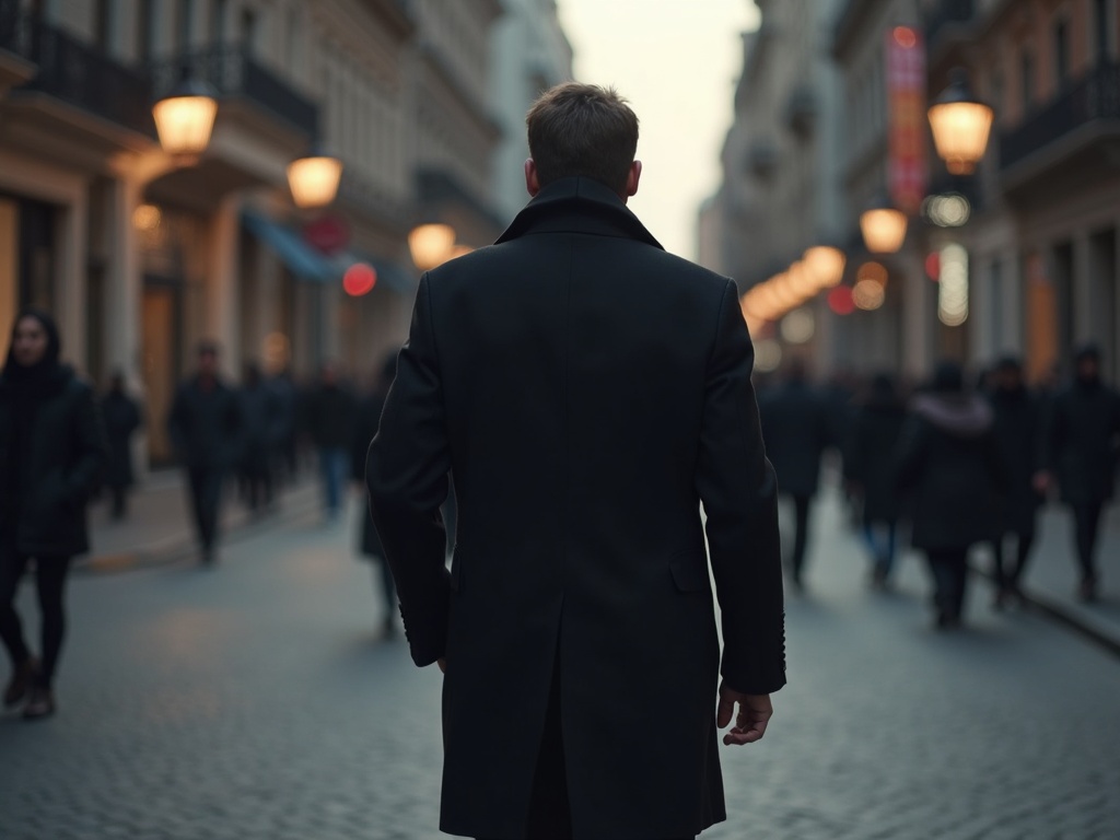 a-man-in-a-black-coat-is-walking-down-the-street-tnqfw92k59