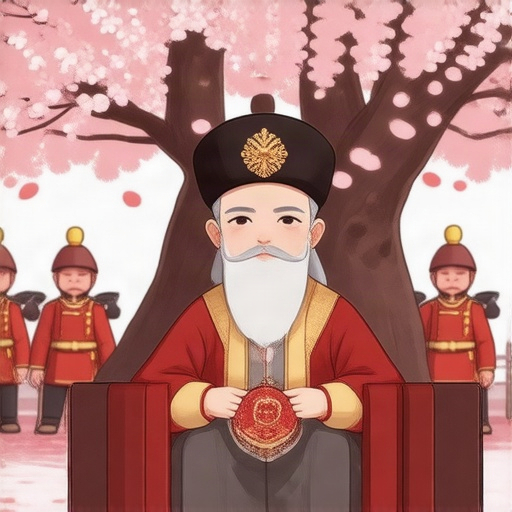 a-regal-sultan-sits-under-a-flowering-cherry-tree-fxst0j5usc