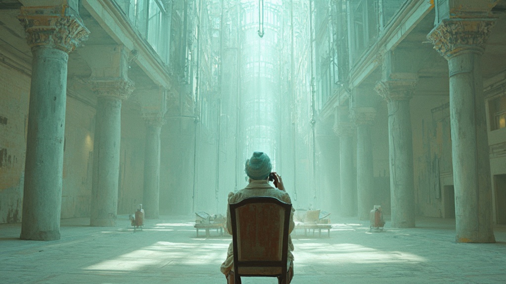 alone-in-a-majestic-museum-a-woman-sitting-on-a-i9xgopr2jw