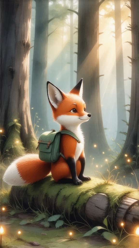 a-cute-fox-with-tiny-green-backpack-sits-on-mossy-8u6hfjcqcp